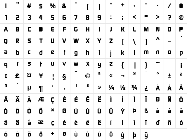 DigitalEF Bold Character Map