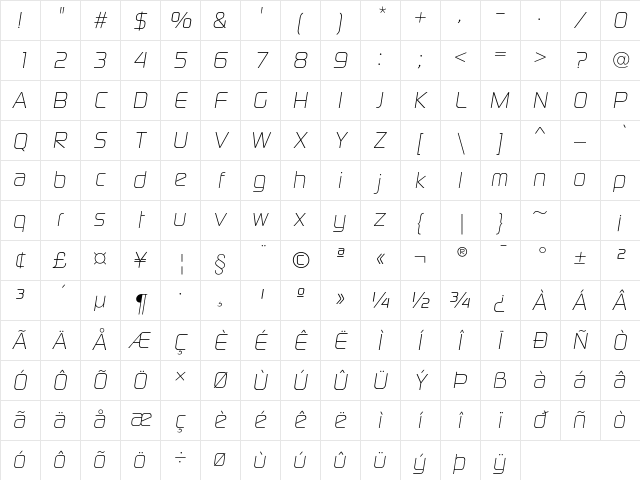 DigitalEF LightItalic Character Map