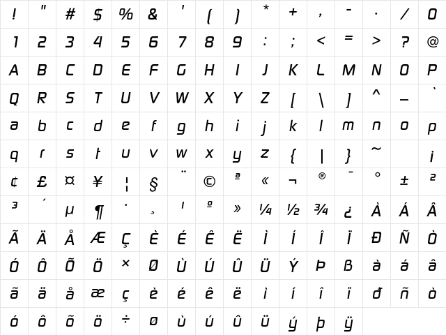 DigitalEF MediumItalic Character Map
