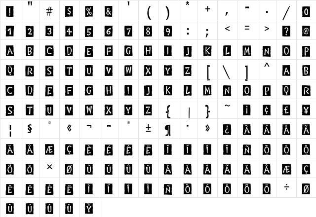 Digital Woodcuts ITC Std Black Character Map