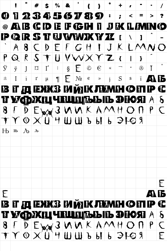 LC Body Regular Character Map