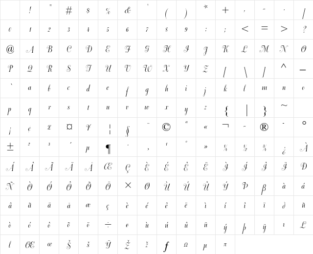 Dorchester Script MT Std Regular Character Map Dorchester Script MT Std Regular Character Map