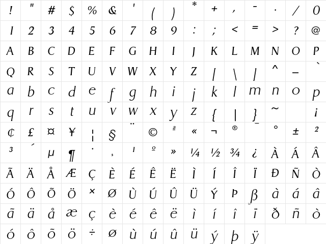 DragonEF ExtraLightItalic Character Map DragonEF ExtraLightItalic Character Map
