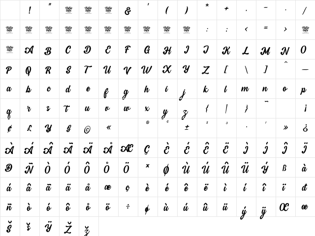 Dream Flourish Regular Character Map