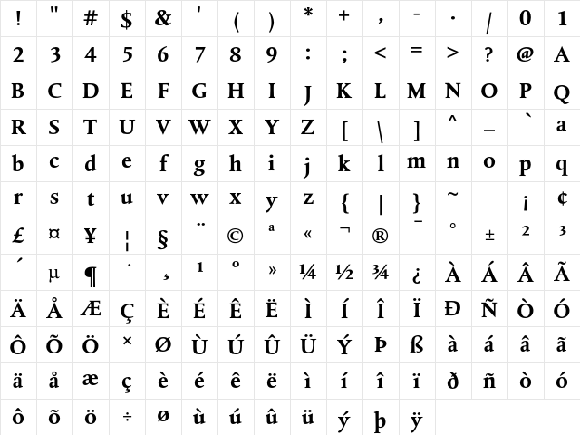 DTL Albertina T Bold Character Map