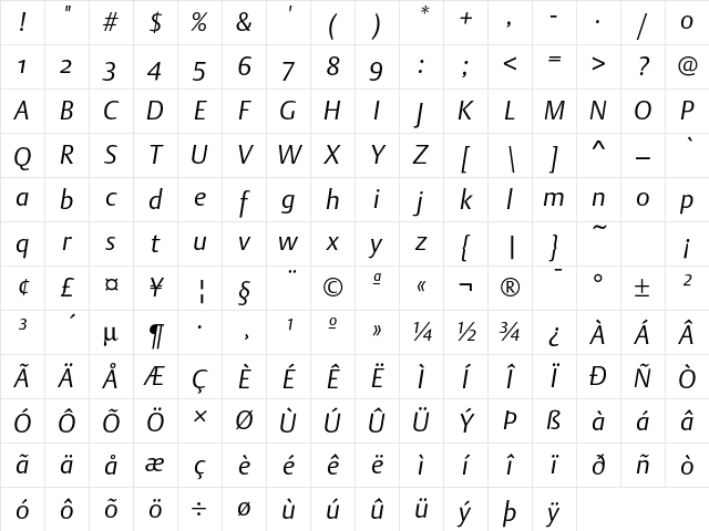 DTLArgoST LightItalic Character Map