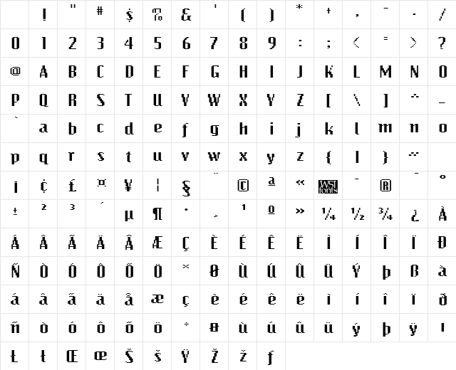 BitmapWide Regular Character Map