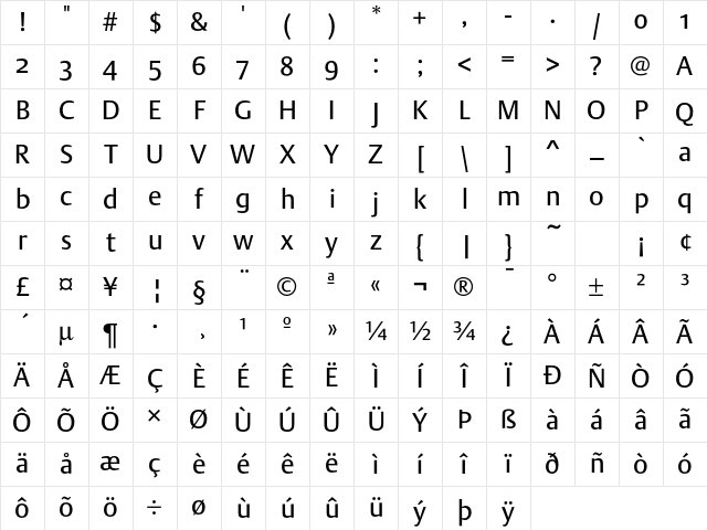 DTL Argo ST Regular Character Map