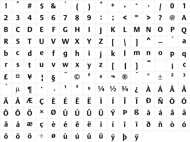 DTL Argo T Bold Character Map