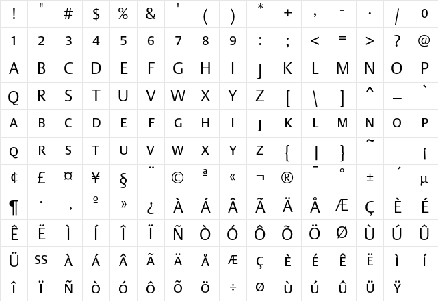 DTLArgoTCaps Light Character Map