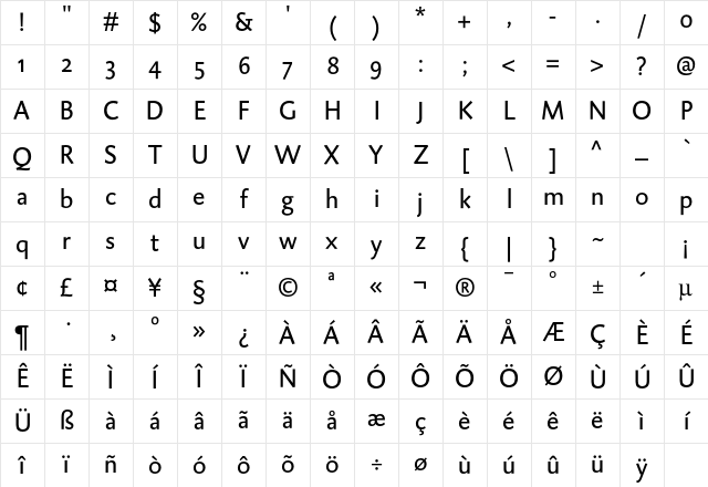 DTLCaspariST Regular Character Map