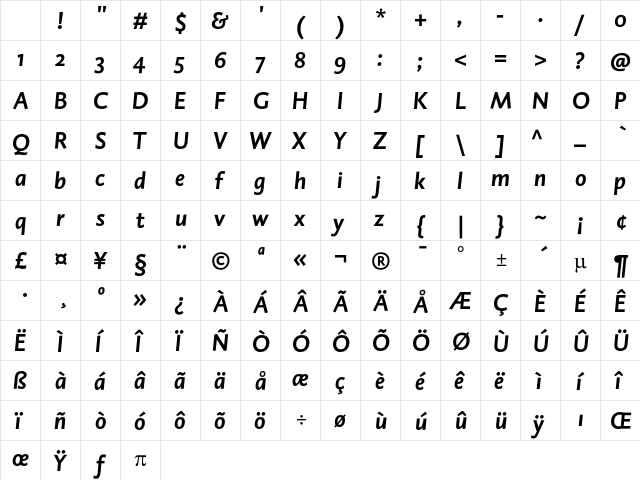 DTL Caspari ST Bold Italic Character Map DTL Caspari ST Bold Italic Character Map