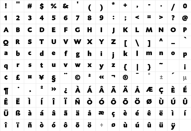 DTLCaspariT Black Character Map