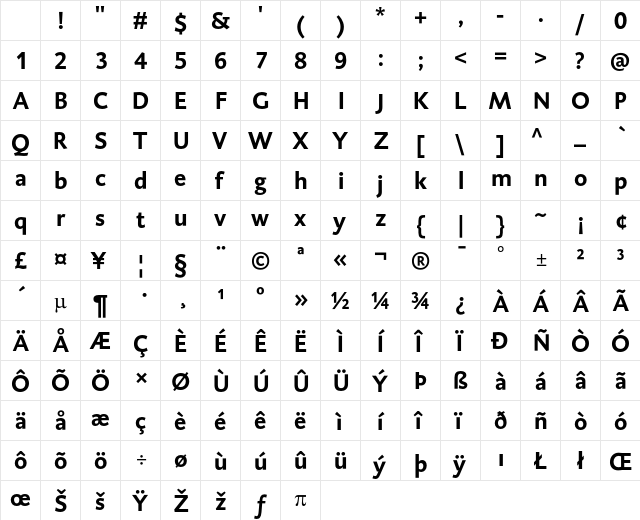 DTL Caspari T Bold Character Map
