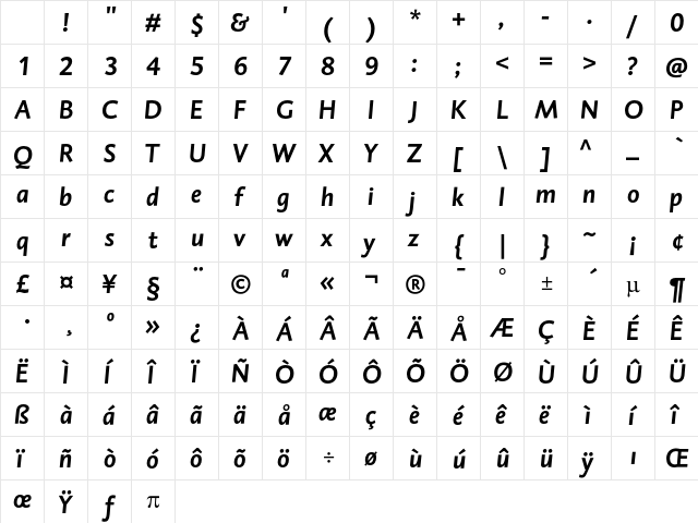 DTL Caspari T Bold Italic Character Map DTL Caspari T Bold Italic Character Map
