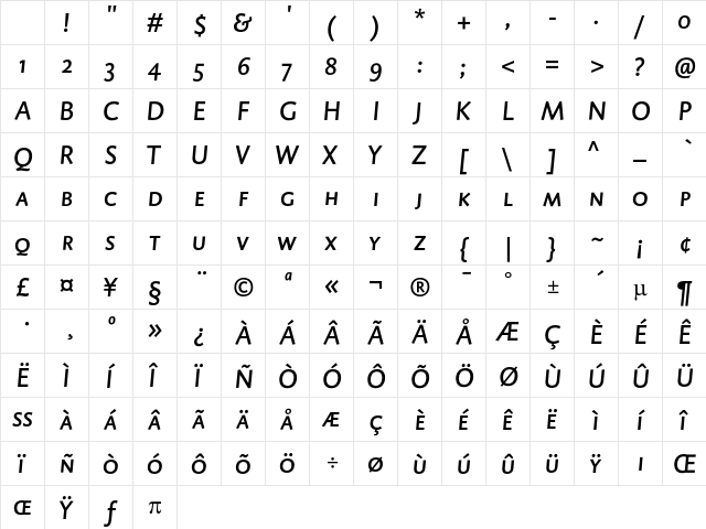 DTL Caspari T Caps Medium Italic Character Map DTL Caspari T Caps Medium Italic Character Map