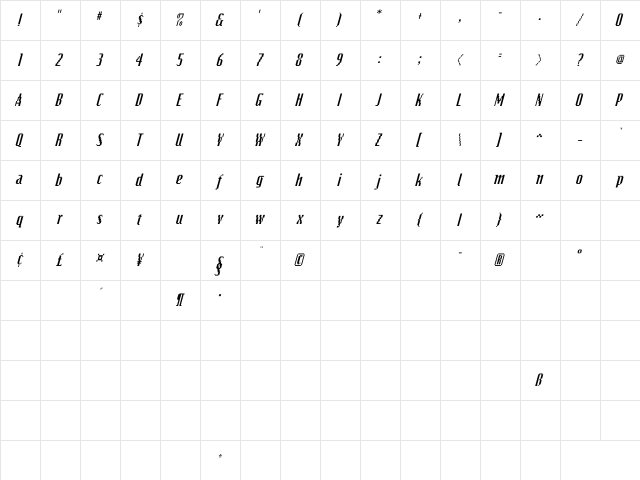 Bits Italic Character Map