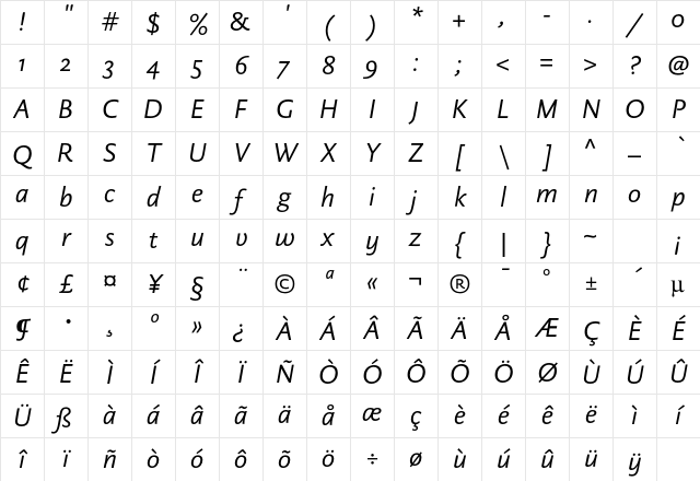 DTLDocumentaSansST Italic Character Map DTLDocumentaSansST Italic Character Map