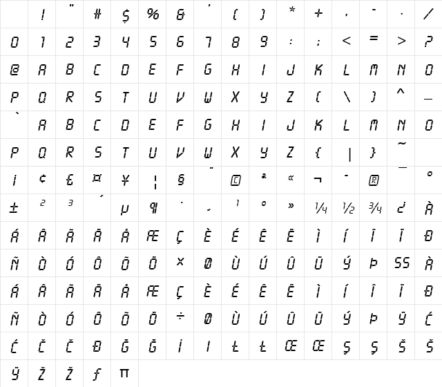 LcdD Regular Character Map LcdD Regular Character Map