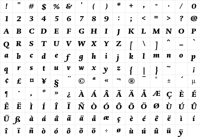 DTLDorianT BlackItalic Character Map