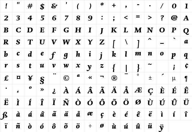 DTL Dorian T Black Italic Character Map