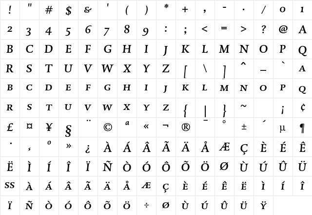 DTL Dorian T Caps Medium Italic Character Map