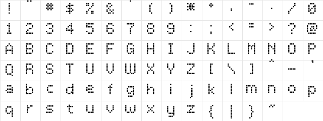 LCDDot Regular Character Map LCDDot Regular Character Map