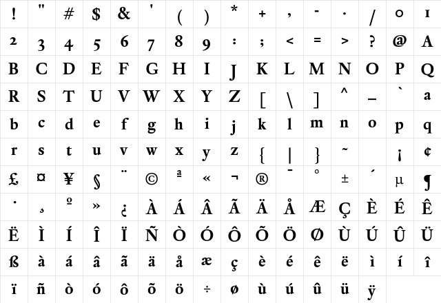 DTL Elzevir ST Bold Character Map