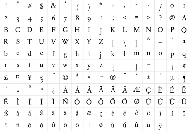 DTL Elzevir ST Book Character Map