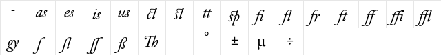 DTL Elzevir T Alternate Italic Character Map