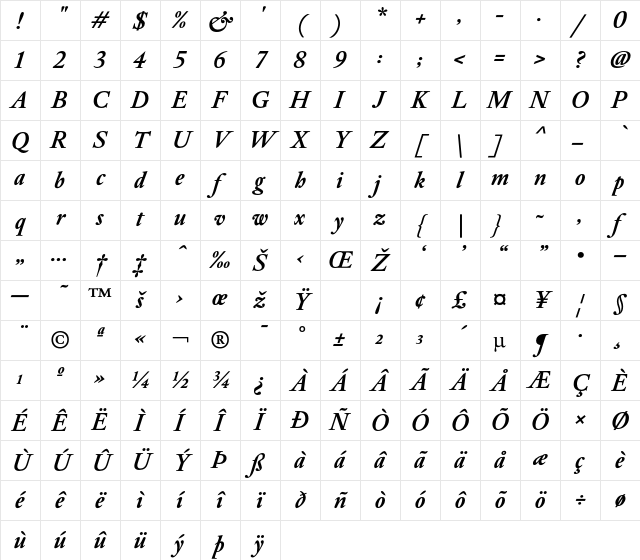 DTLElzevirT BoldItalic Character Map