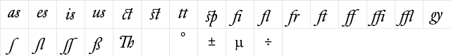 DTL Elzevir T Book Alternate Italic Character Map