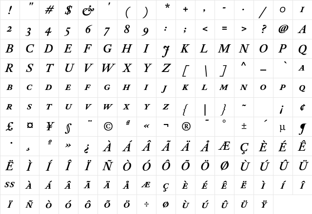 DTL Elzevir T Caps Bold Italic Character Map