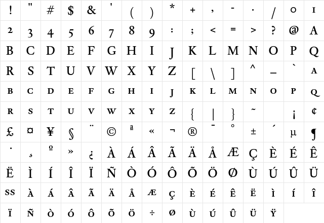 DTL Elzevir T Caps Medium Character Map