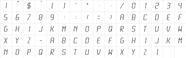 LCDMono2 Light Character Map