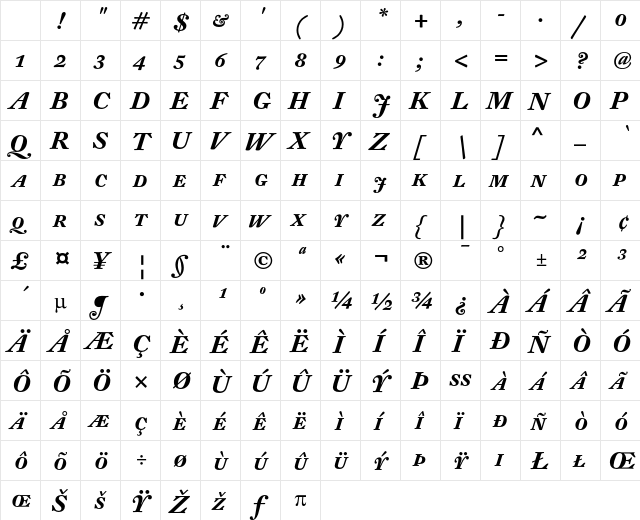 DTL Fleischmann D Caps Bold Italic Character Map