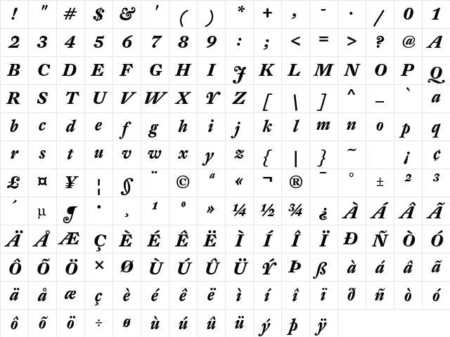 DTL Fleischmann T Bold Italic Character Map DTL Fleischmann T Bold Italic Character Map