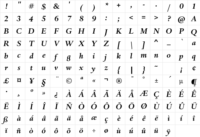 DTL Haarlemmer D Bold Italic Character Map