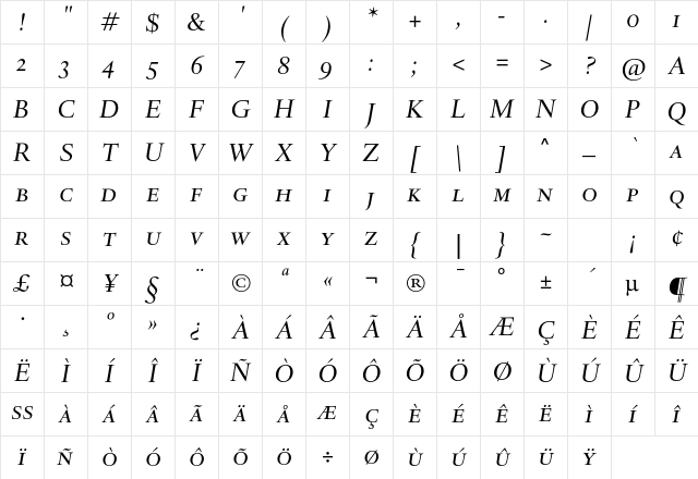 DTL Haarlemmer D Caps Italic Character Map