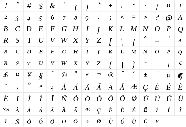 DTL Haarlemmer D Caps Medium Italic Character Map