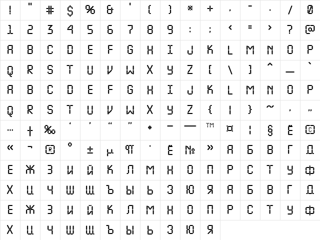 a_LCDNova Regular Character Map