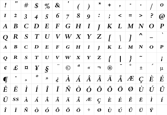 DTLHaarlemmerDCaps BoldItalic Character Map