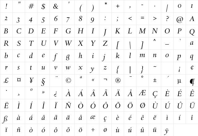 DTL Haarlemmer SD Italic Character Map