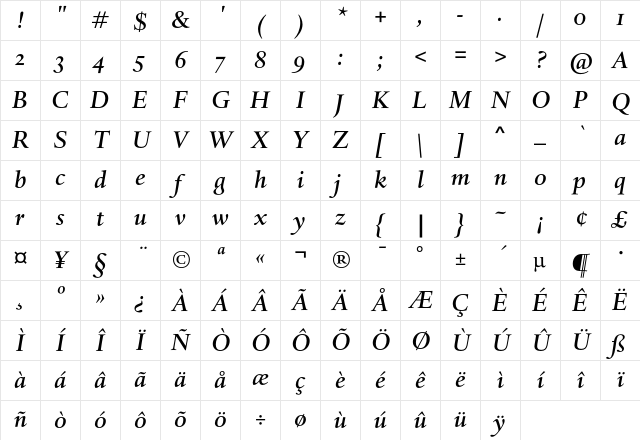 DTL Haarlemmer SD Medium Italic Character Map