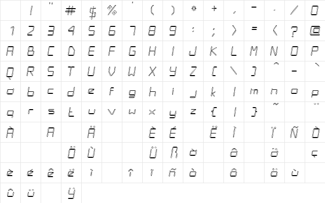LCDOutlineSSK Regular Character Map