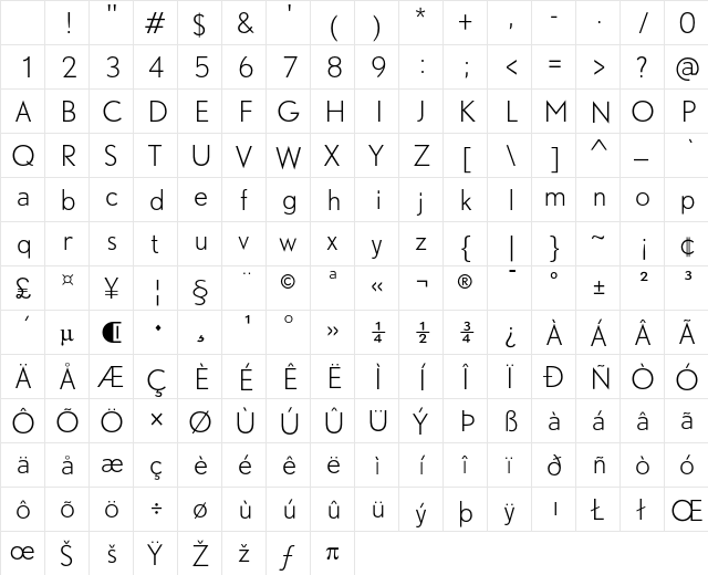 DTL Nobel T Light Character Map