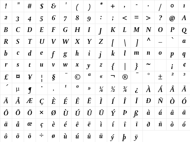 DTL Paradox ST Bold Italic Character Map