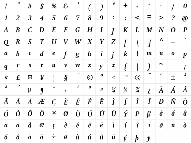 DTLParadoxT BoldItalic Character Map