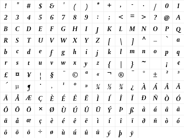 DTL Paradox T Bold Italic Character Map