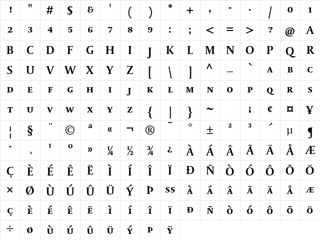 DTL Paradox T Caps Bold Character Map DTL Paradox T Caps Bold Character Map